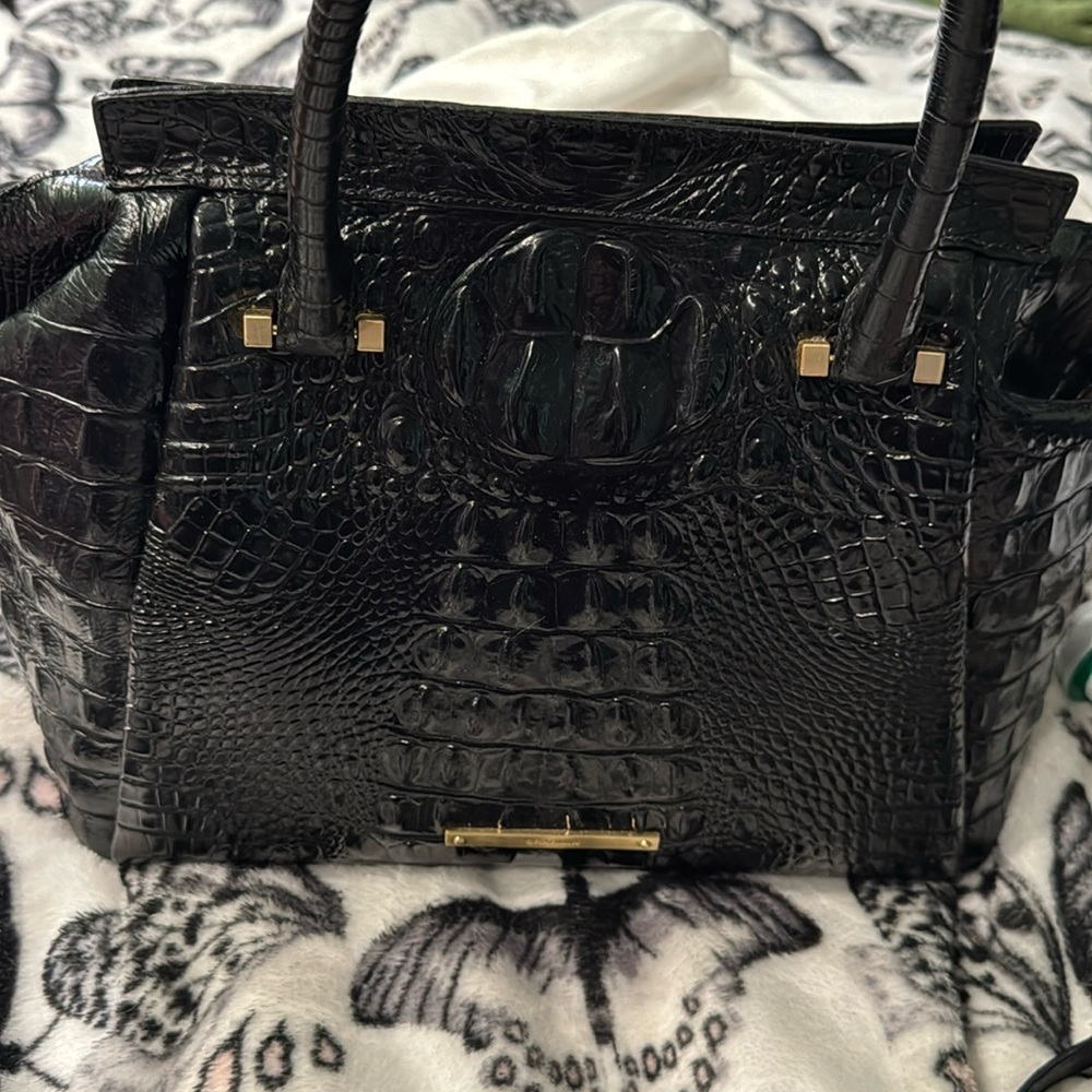 BRAHMIN AUBREE BLACK MELBOURNE CROC EMBOSSED